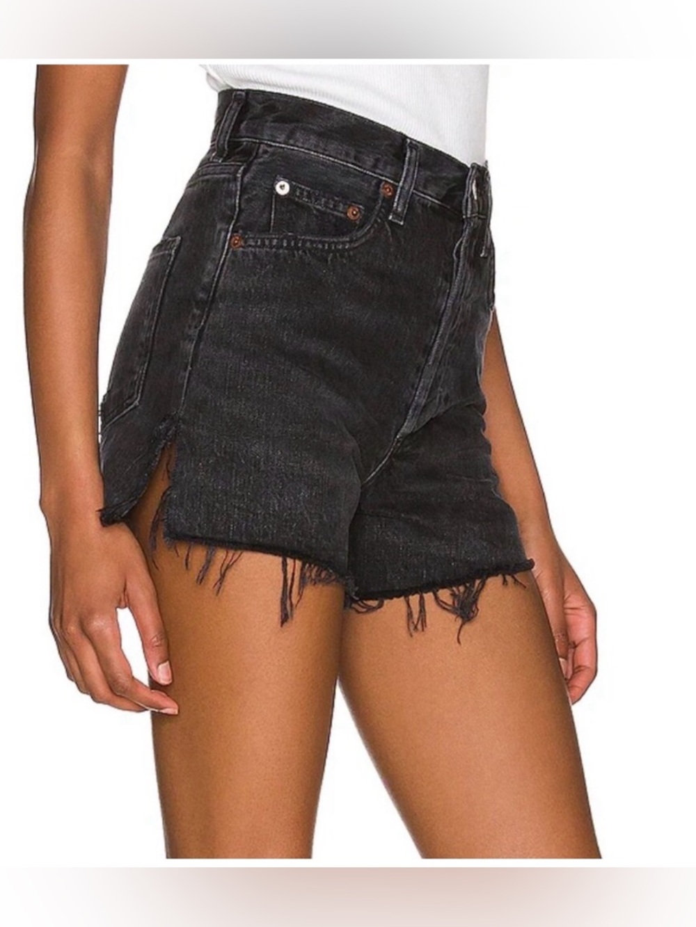 AGOLDE Size 31 Dee Denim Shorts Vintage High Rise Cotton Black Fray Button-Fly